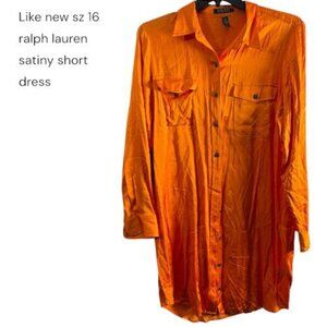 sz 16 satiny bright orange ralph lauren shirt dress
